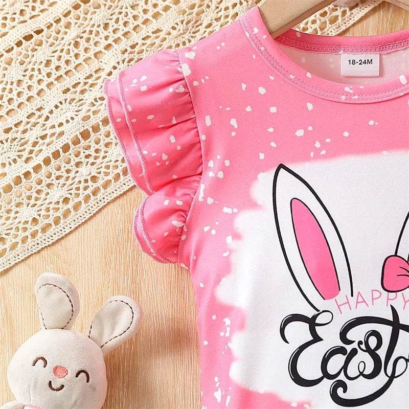 Adorable Baby Girl Easter Outfit Set with Short Sleeve Top and Flare Pants - Cute Toddler Clothing for Spring Festivities - Estalios