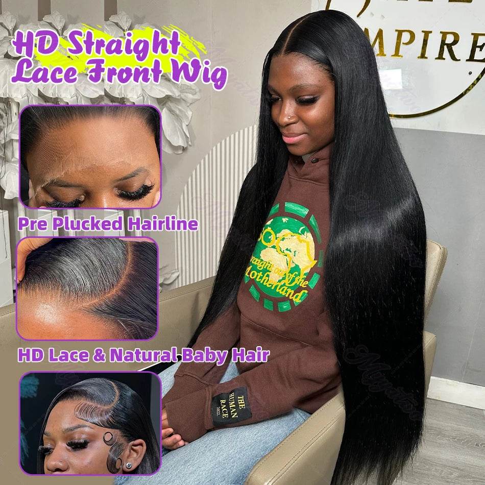 30 40 Inch Bone Straight Lace Front Wig 250 Density Human Hair - Estalios