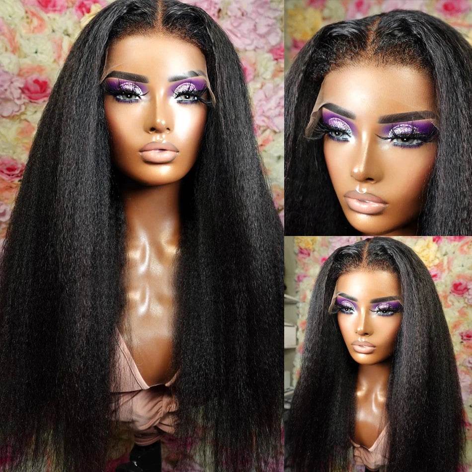 CEXXY Kinky Straight 360 HD Lace Frontal Wigs Wig For Black Women Yaki Straight Ponytail Human Hair Cheap Wigs On Clearance Sale - Estalios