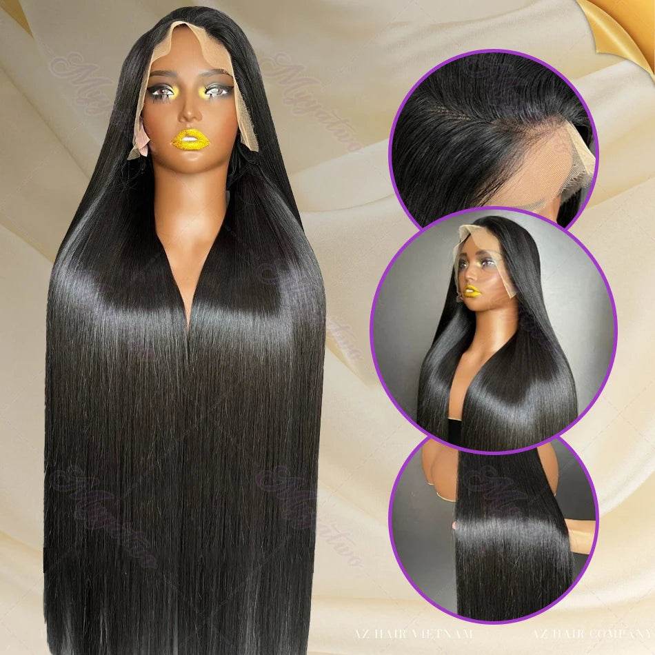 30 40 Inch Bone Straight Lace Front Wig 250 Density Human Hair - Estalios