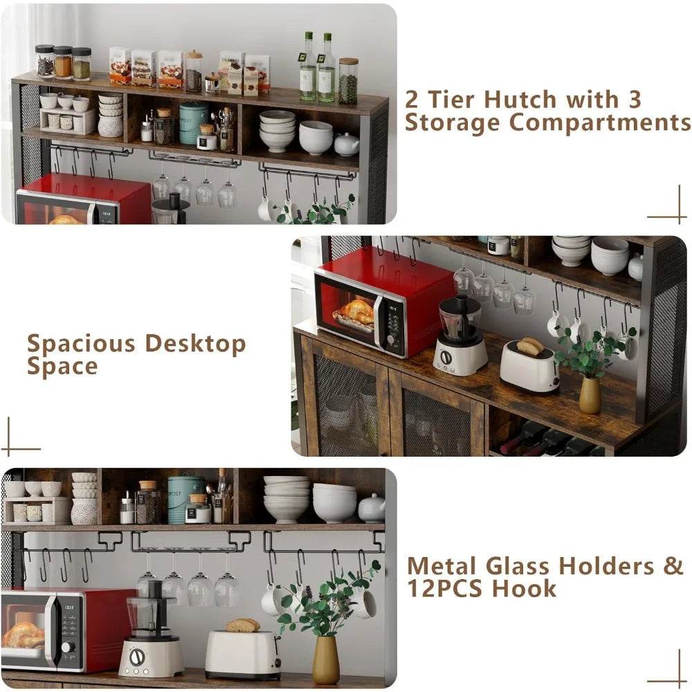Wine Bar Cabinet with LED Lights and Ample Storage Space - Estalios