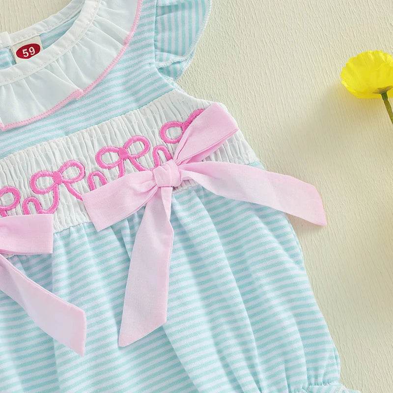 Adorable Infant Easter Jumpsuit with Cute Ruffles and Striped Print Sleeveless Round Neck Baby Girl Outfit for Newborns - Estalios