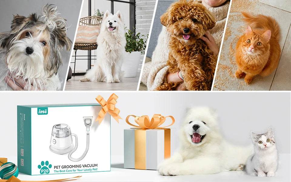 INSE P20 Pet Grooming Kit & Vacuum Suction for Hair Cleanup - Estalios