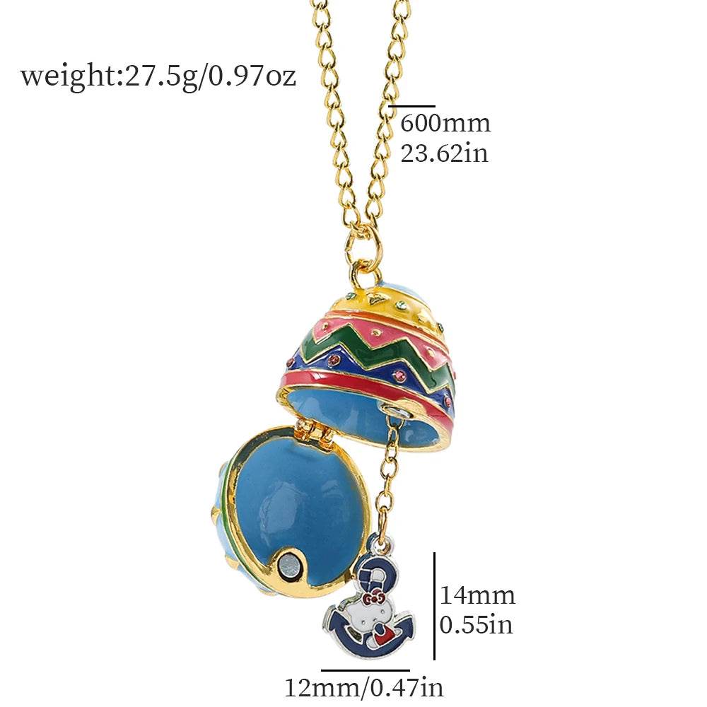 New Design Sanrios Hello Kitty Easter Egg Pendant Necklace Creativity Kuromi Charms Can Opened Easter Egg Toy Necklace - Estalios