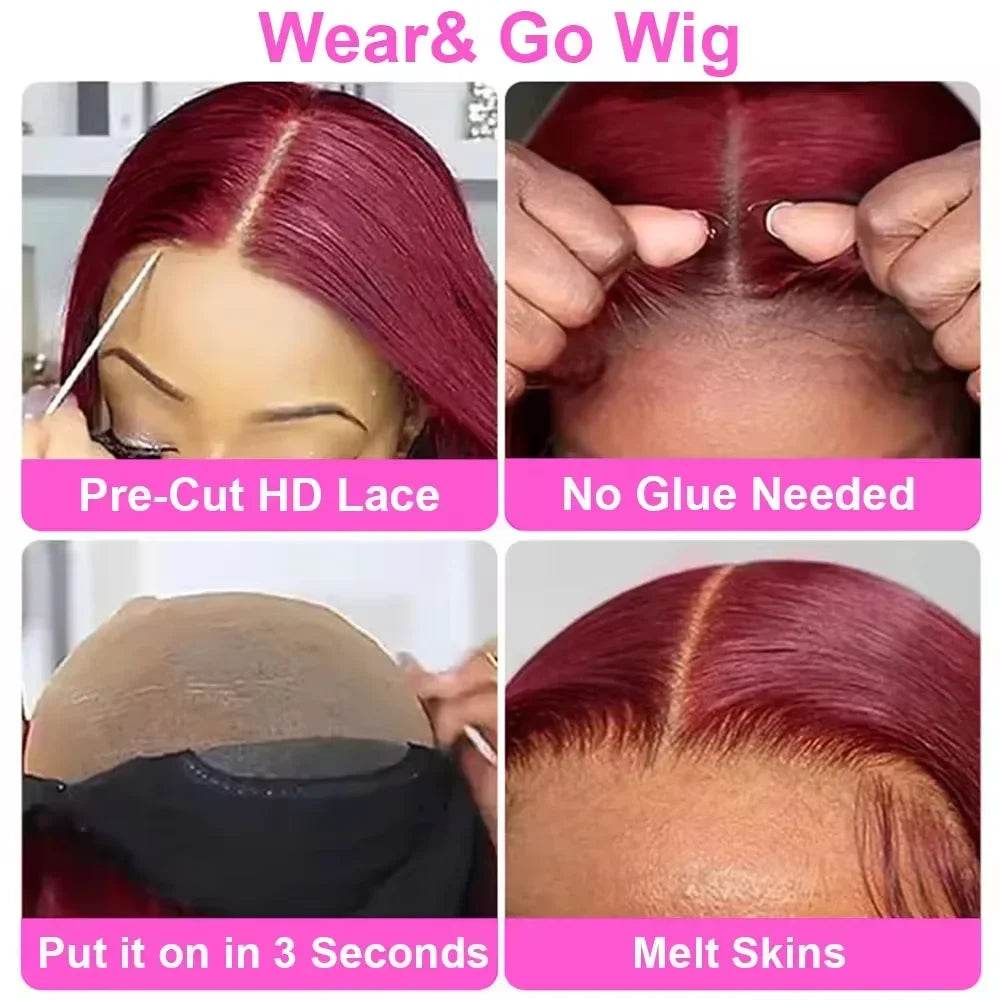7x5 Glueless Bob Wig 99J Burgundy Straight Human Hair - Estalios