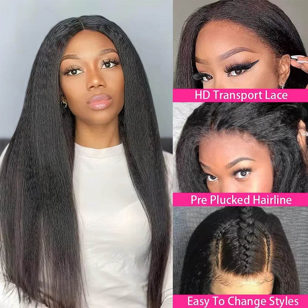 CEXXY Kinky Straight 360 HD Lace Frontal Wigs Wig For Black Women Yaki Straight Ponytail Human Hair Cheap Wigs On Clearance Sale - Estalios