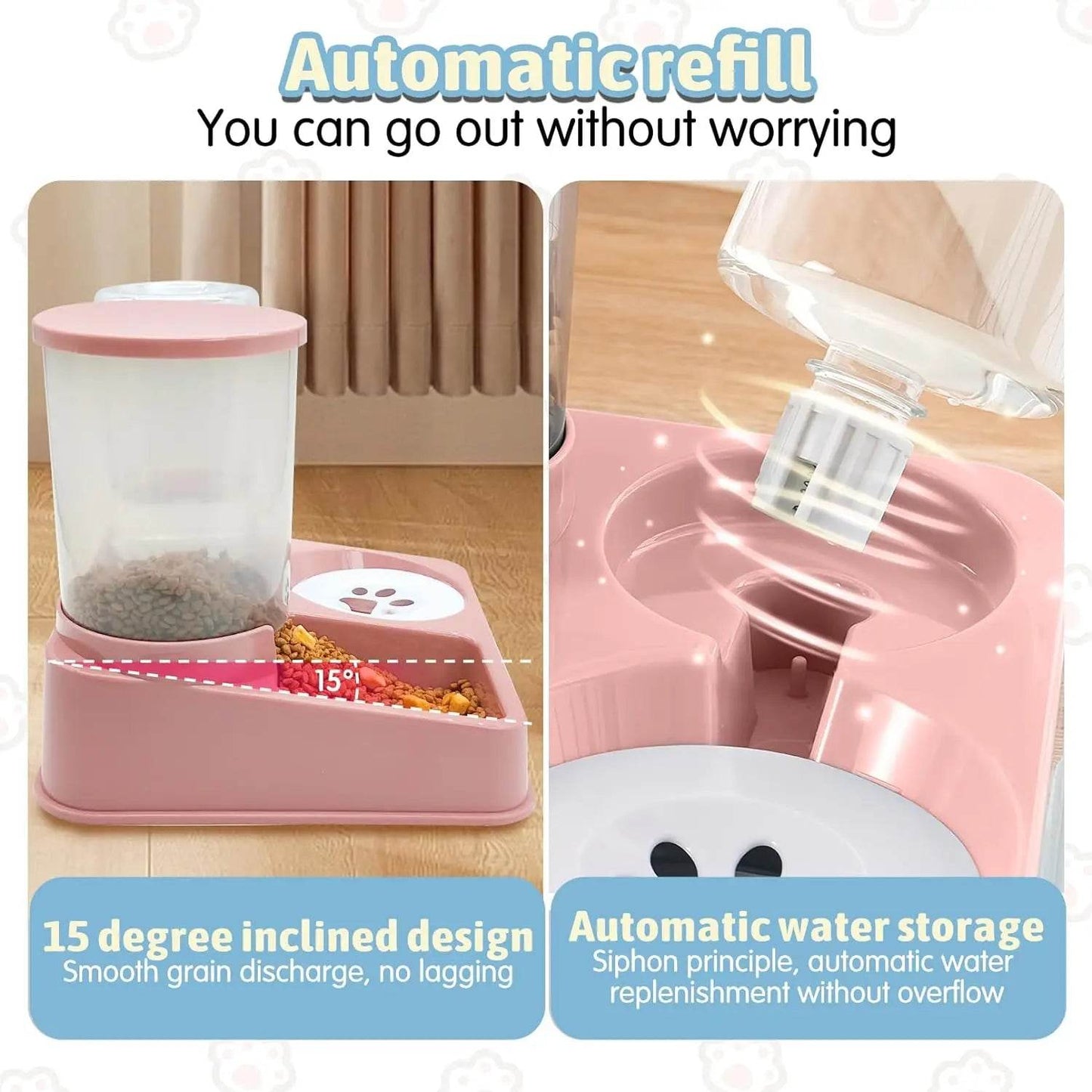 Automatic Cat Feeder Water Dispenser Set 2 In 1 Tilted Feeder - Estalios