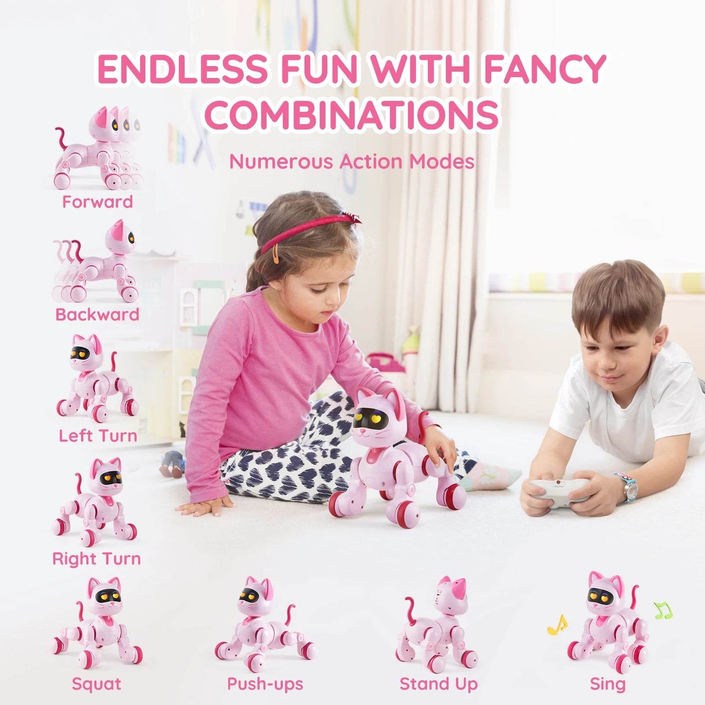 VEVOR Intelligent Remote Control Robot Cat Electronic Stunt Voice Command Programmable Touch-sense Music Song Children's Toys - Estalios