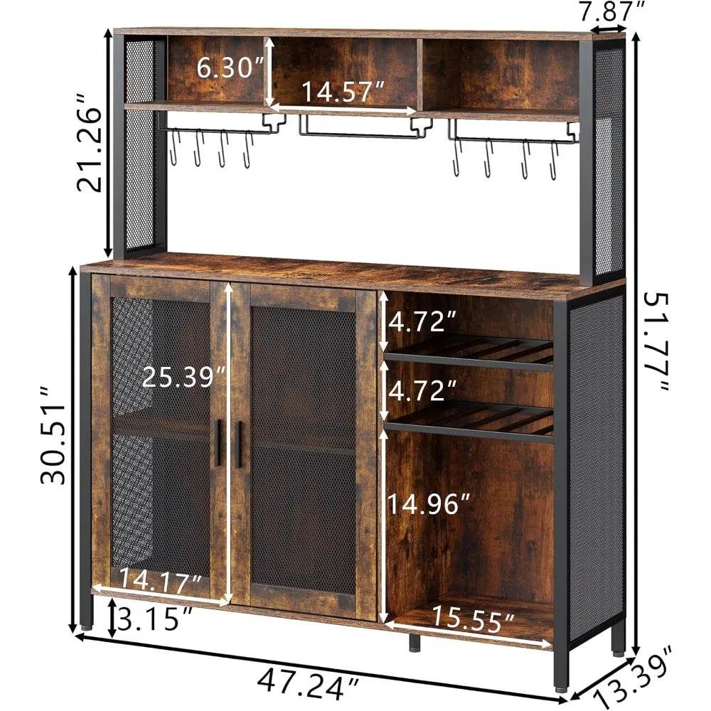 Wine Bar Cabinet with LED Lights and Ample Storage Space - Estalios
