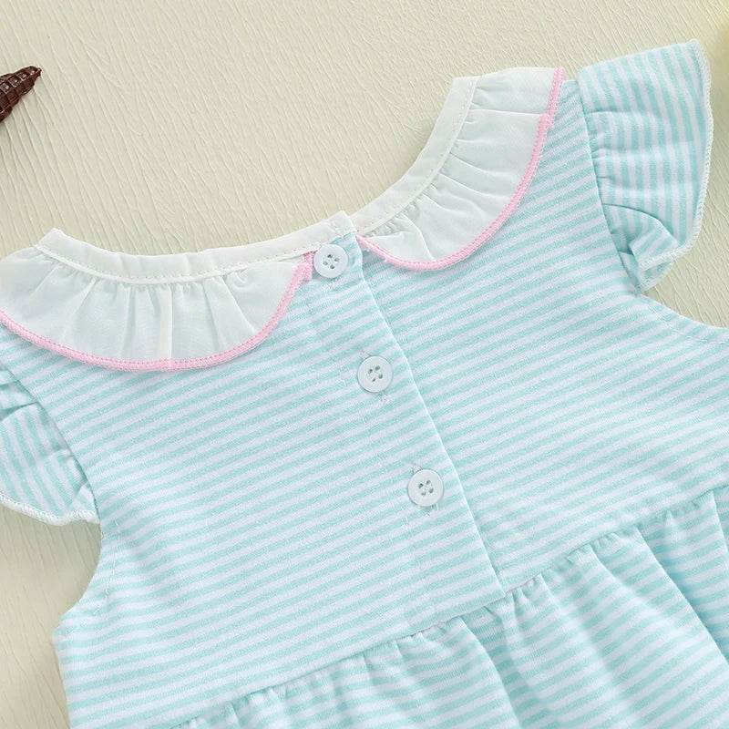 Adorable Infant Easter Jumpsuit with Cute Ruffles and Striped Print Sleeveless Round Neck Baby Girl Outfit for Newborns - Estalios