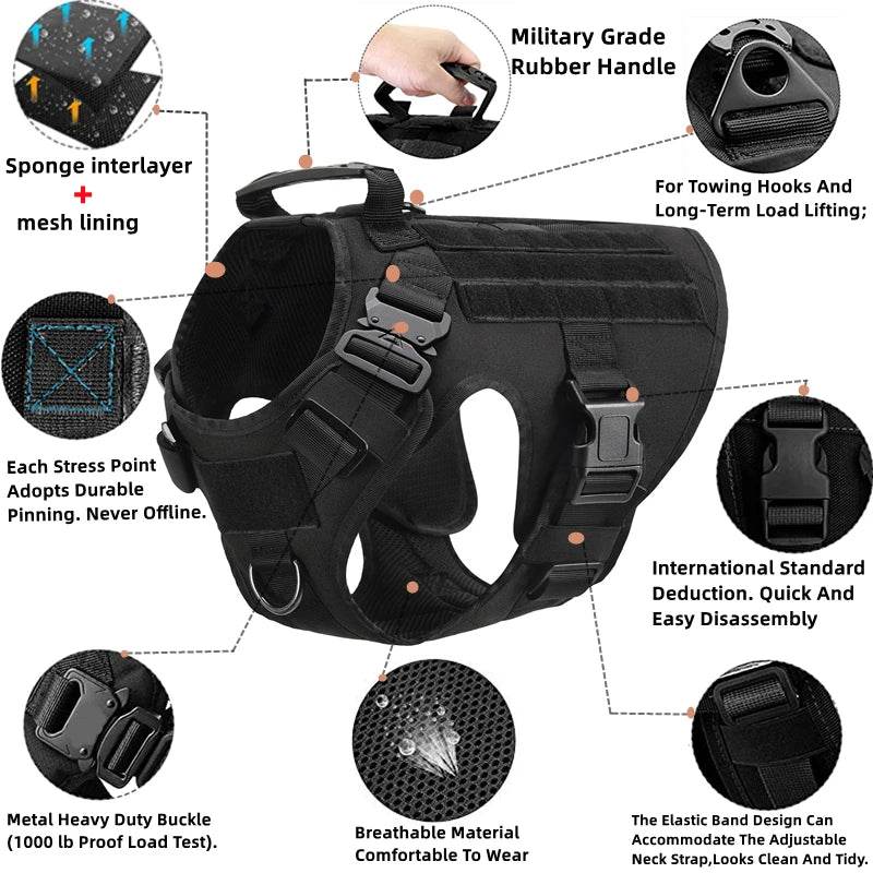 Tactical Military Dog Vest Harness and Leash Set for All Breeds - Estalios