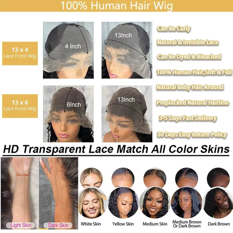30 40 Inch Deep Wave Lace Front Wigs for Women - Estalios