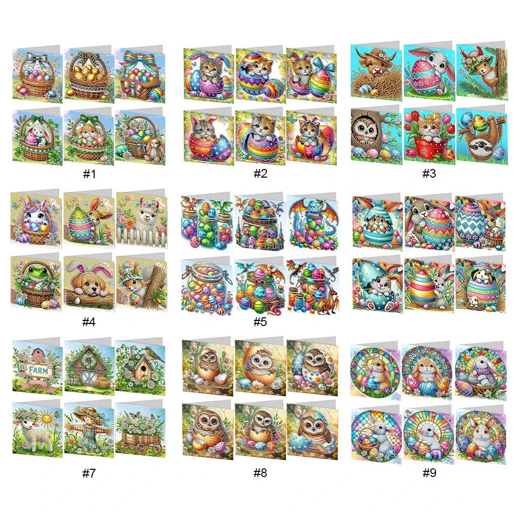 6Pcs Easter Animals Rhinestone Painting Card Kit Diamond Daily Wish Card Diamond Painting Greeting Card for Holiday Party Favors - Estalios
