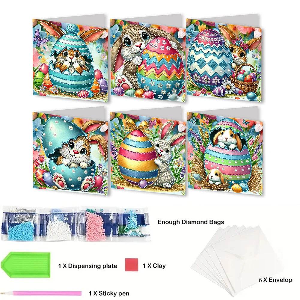 6Pcs Easter Animals Rhinestone Painting Card Kit Diamond Daily Wish Card Diamond Painting Greeting Card for Holiday Party Favors - Estalios