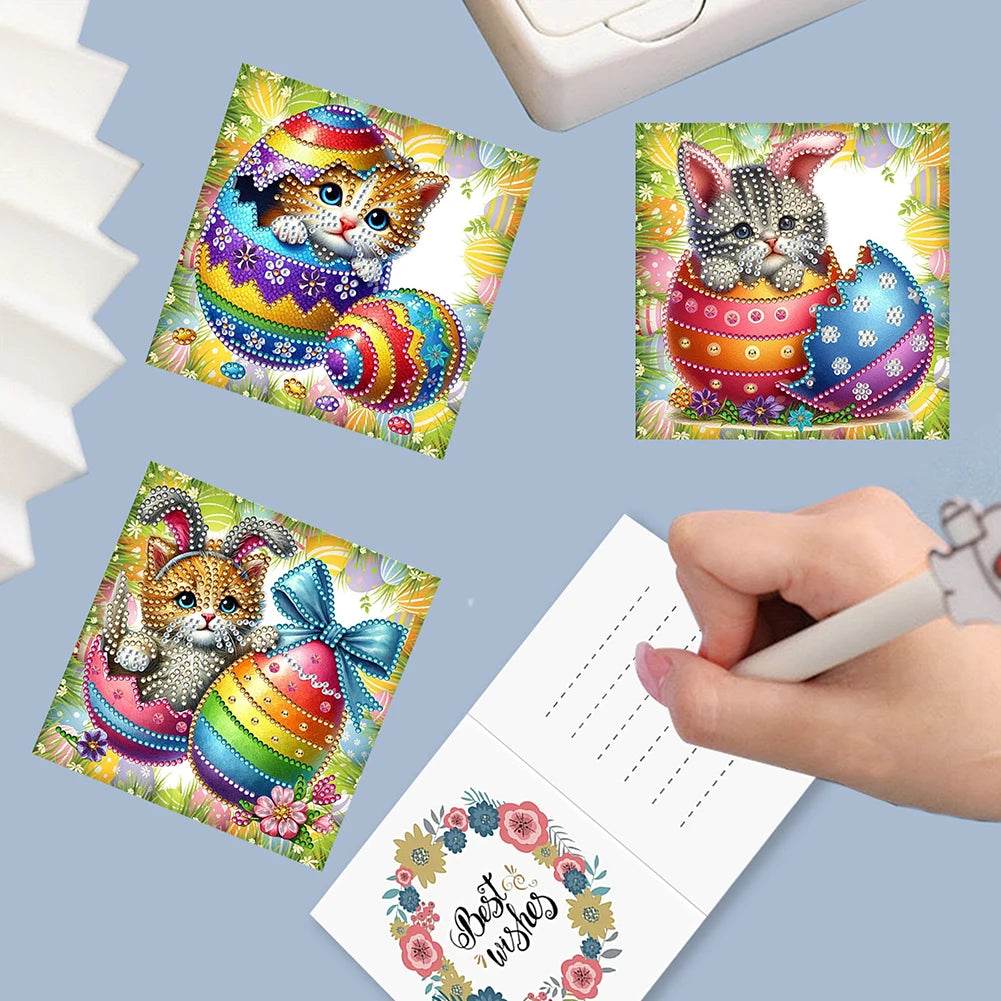 6Pcs Easter Animals Rhinestone Painting Card Kit Diamond Daily Wish Card Diamond Painting Greeting Card for Holiday Party Favors - Estalios