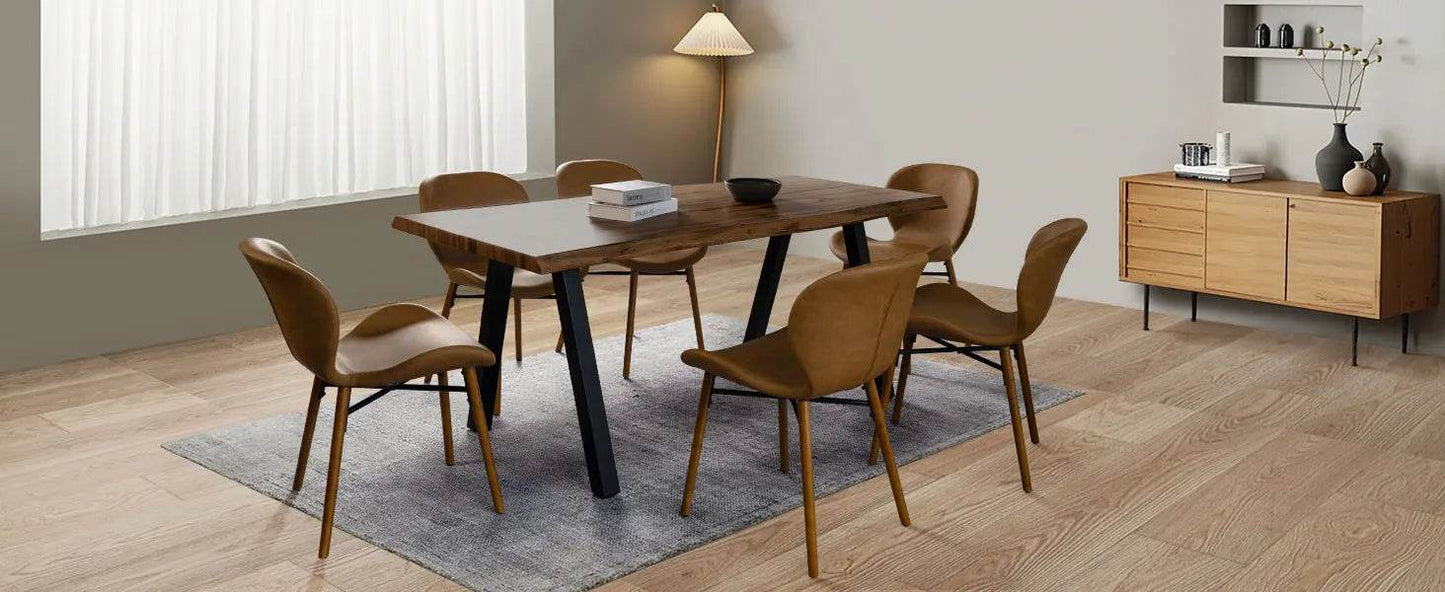 Mid Century Modern Dining Chair Set of 4 Brown Faux Leather - Estalios