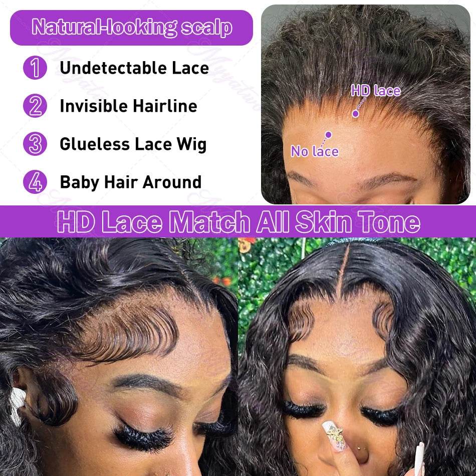 250 Density 13x6 13x7 HD Transparent Lace Frontal Wig 30 40 Inch Deep Wave 6x6 Closure Glueless Wig Human Hair 13x4 Curly Wigs - Estalios