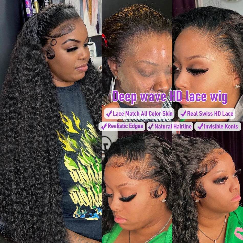 250 Density 13x6 13x7 HD Transparent Lace Frontal Wig 30 40 Inch Deep Wave 6x6 Closure Glueless Wig Human Hair 13x4 Curly Wigs - Estalios