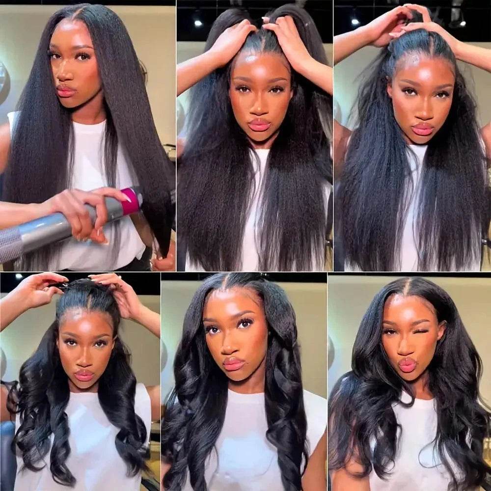 CEXXY Kinky Straight 360 HD Lace Frontal Wigs Wig For Black Women Yaki Straight Ponytail Human Hair Cheap Wigs On Clearance Sale - Estalios