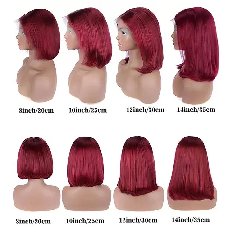 7x5 Glueless Bob Wig 99J Burgundy Straight Human Hair - Estalios