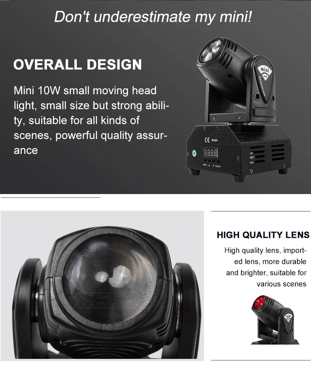 SHEHDS 10W Mini RGBW Moving Head Stage Lights for Events - Estalios