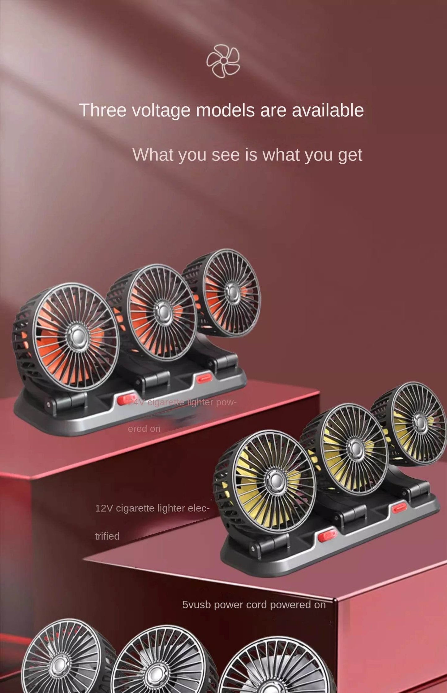 360° Adjustable Car Fan 3 Heads Electric USB 12V/24V - Estalios