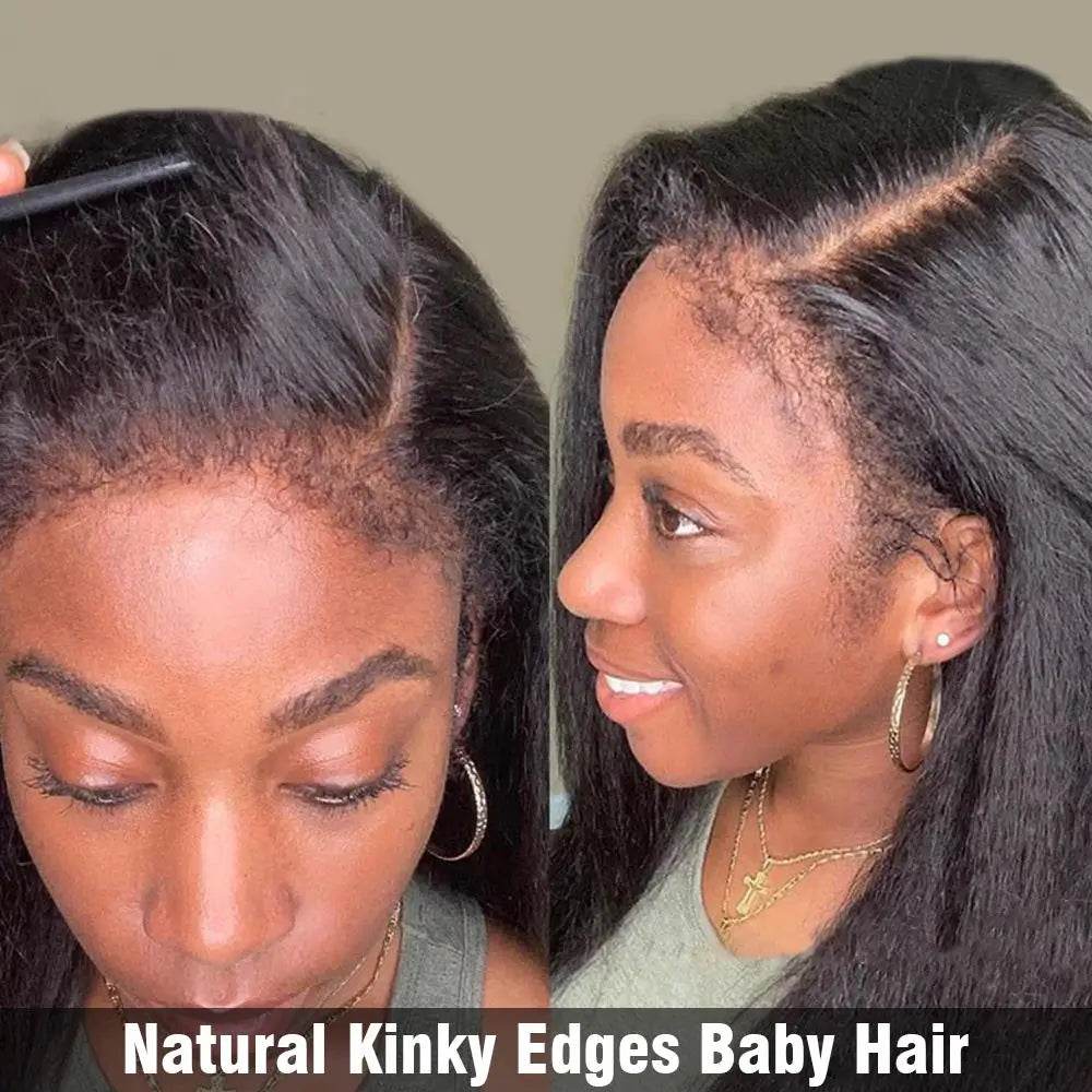 CEXXY Kinky Straight 360 HD Lace Frontal Wigs Wig For Black Women Yaki Straight Ponytail Human Hair Cheap Wigs On Clearance Sale - Estalios