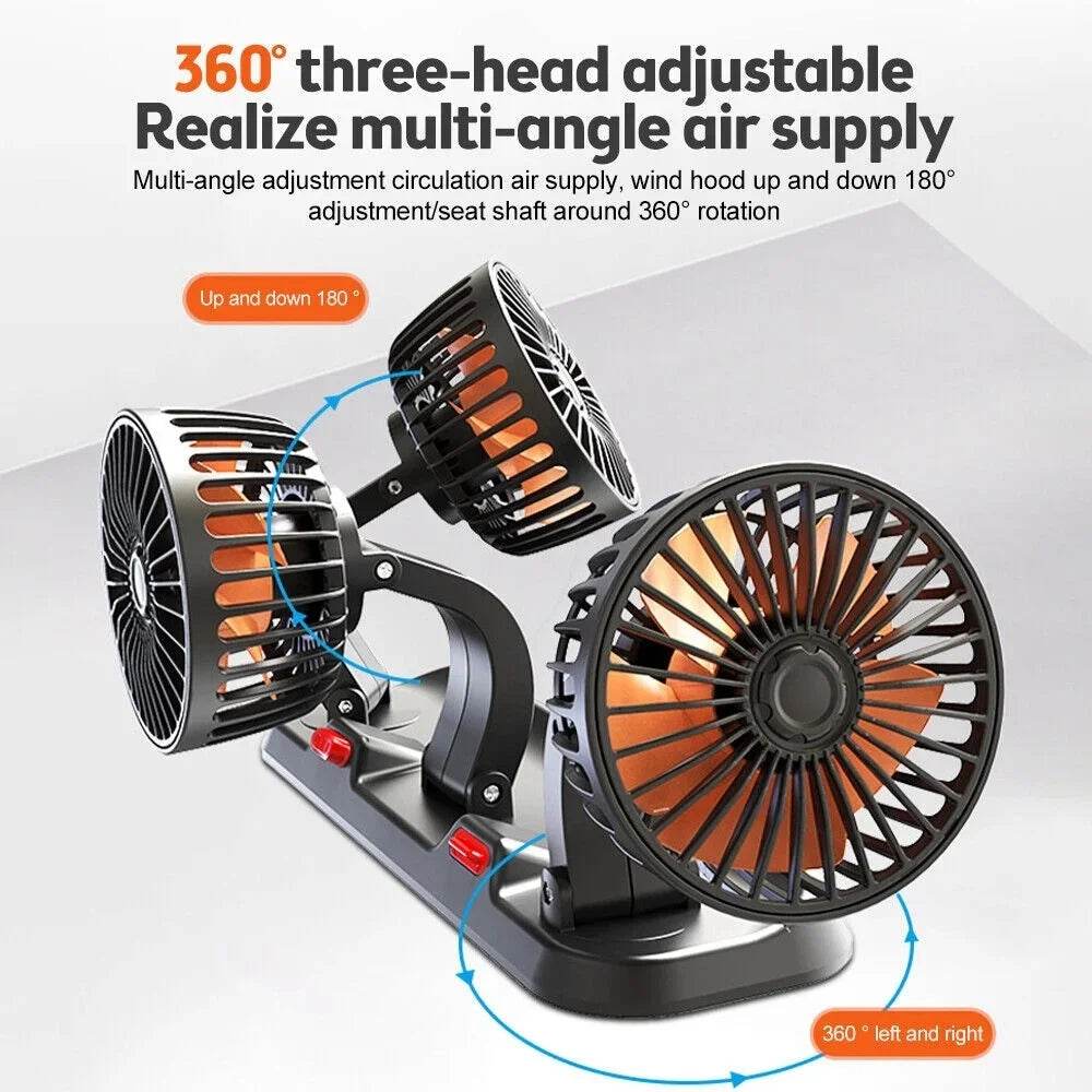 360° Adjustable Car Fan 3 Heads Electric USB 12V/24V - Estalios