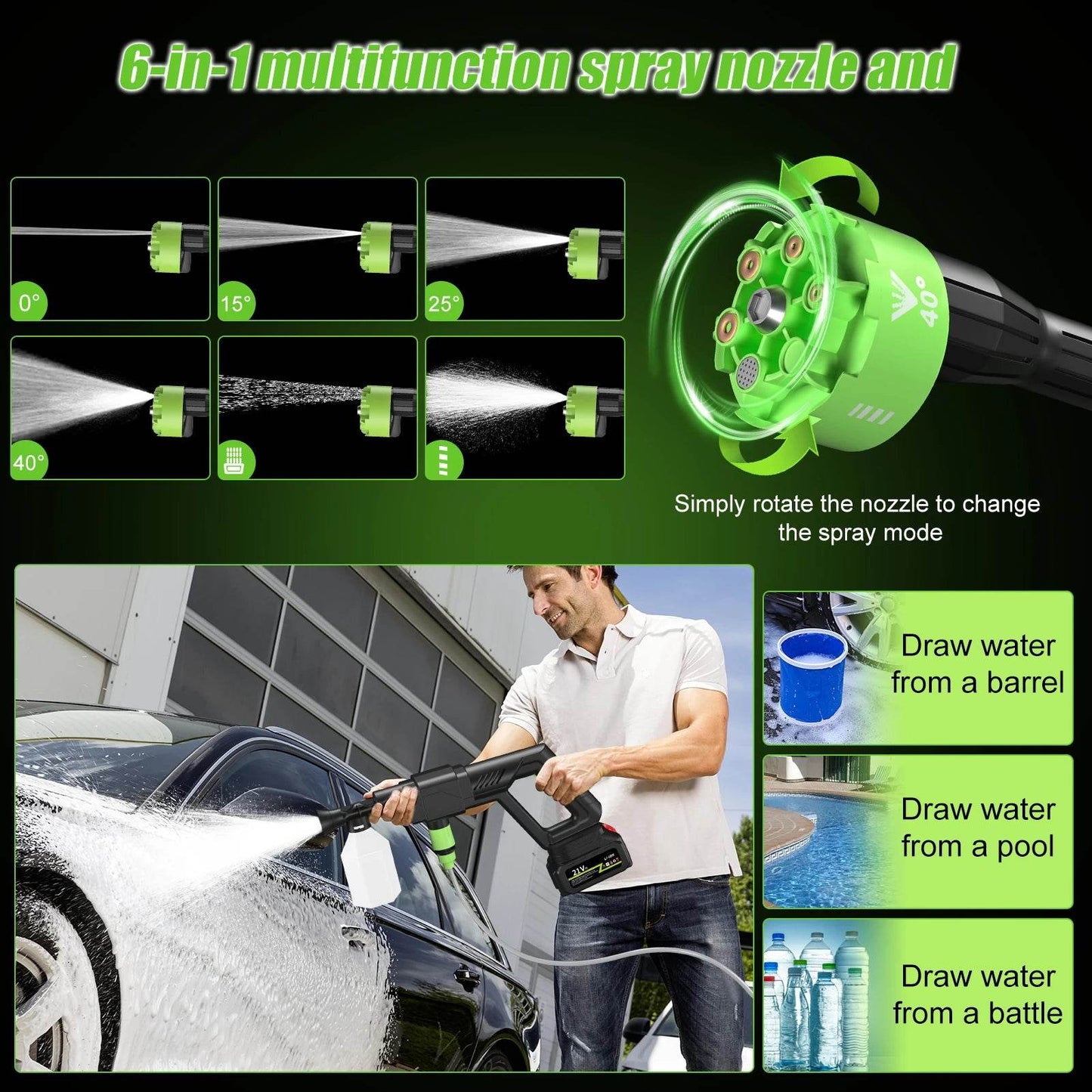 Brushless High Pressure Car Washer Gun 6 IN 1 Cordless Spray - Estalios