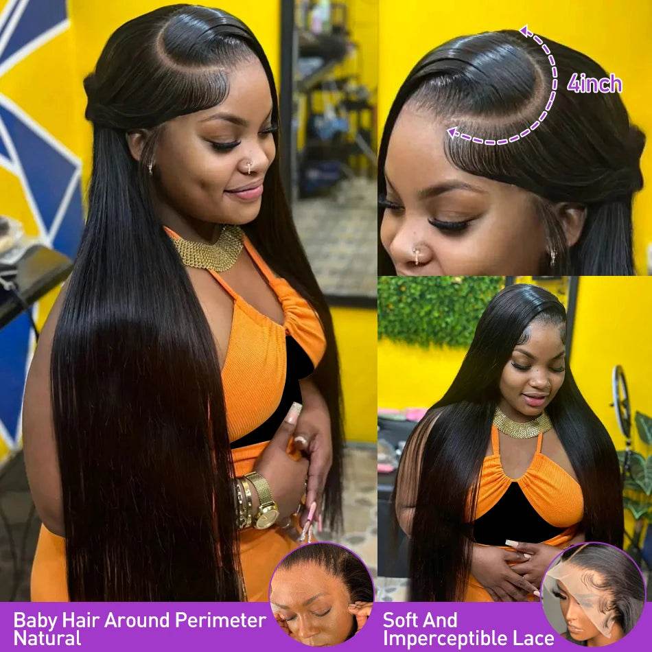 30 40 Inch Bone Straight Lace Front Wig 250 Density Human Hair - Estalios