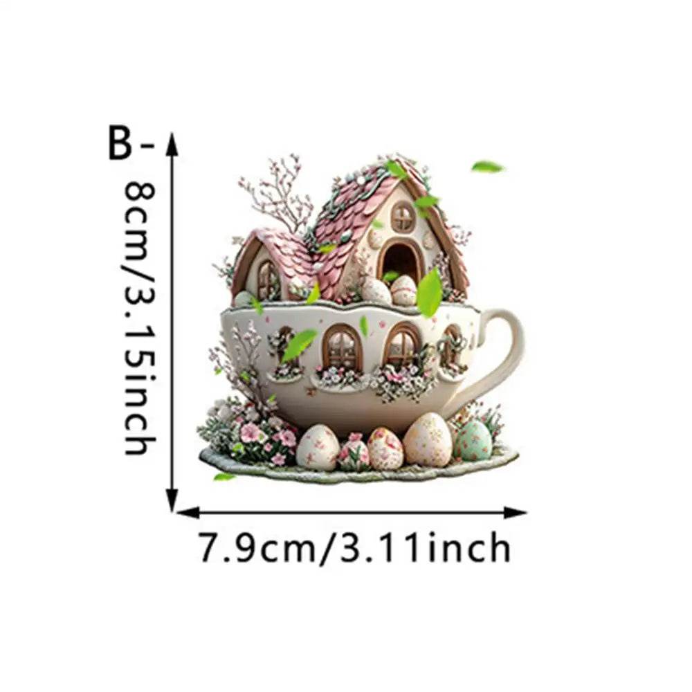 Easter Coffee Cup Ornaments Cartoon Bunny Egg House Coffee Mug Decorative 2D Acrylic Ornaments 2025 Spring Party Supplies - Estalios
