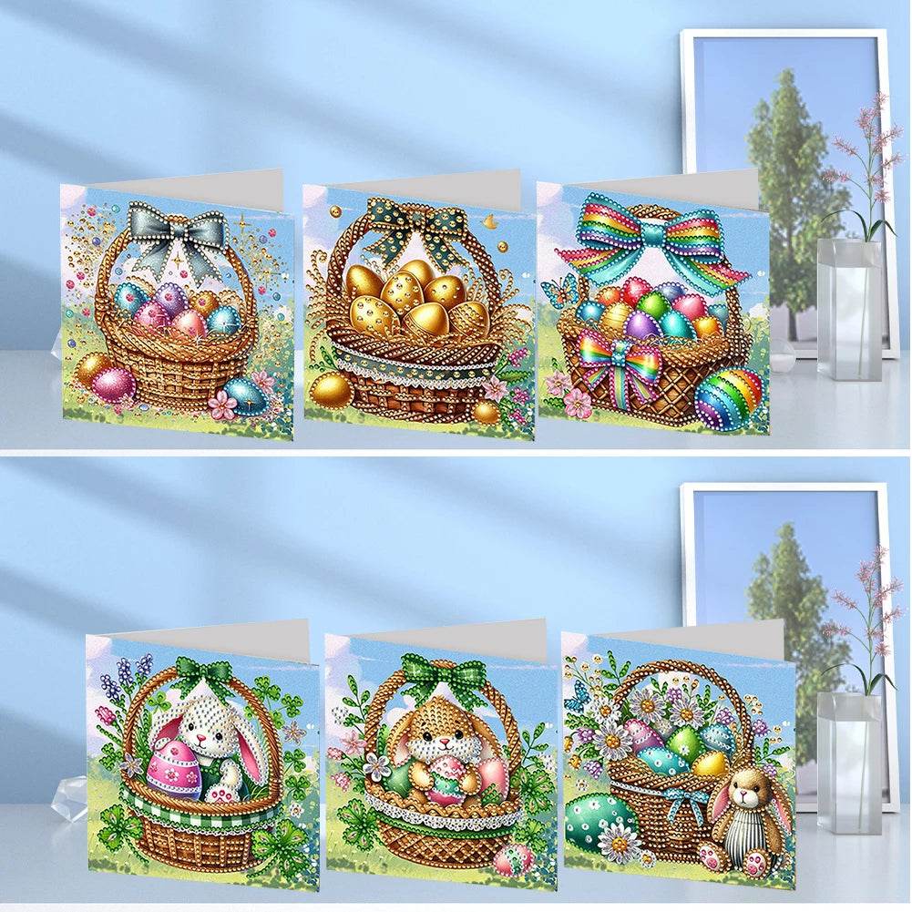 6Pcs Easter Animals Rhinestone Painting Card Kit Diamond Daily Wish Card Diamond Painting Greeting Card for Holiday Party Favors - Estalios