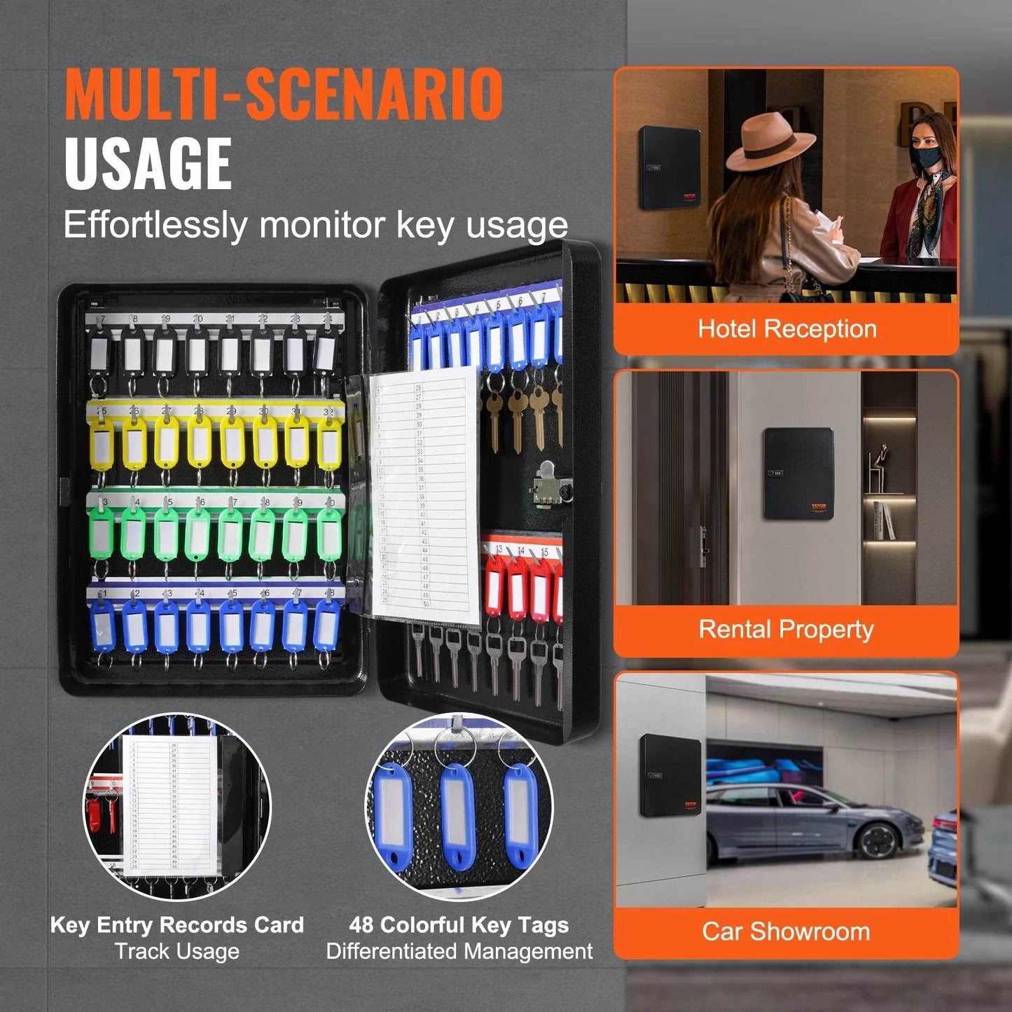 48-Key Lock Box with Adjustable Racks for Secure Key Storage - Estalios