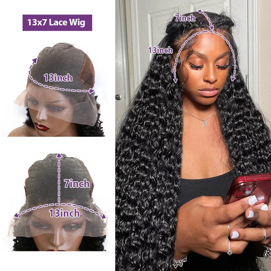 250 Density 13x6 13x7 HD Transparent Lace Frontal Wig 30 40 Inch Deep Wave 6x6 Closure Glueless Wig Human Hair 13x4 Curly Wigs - Estalios
