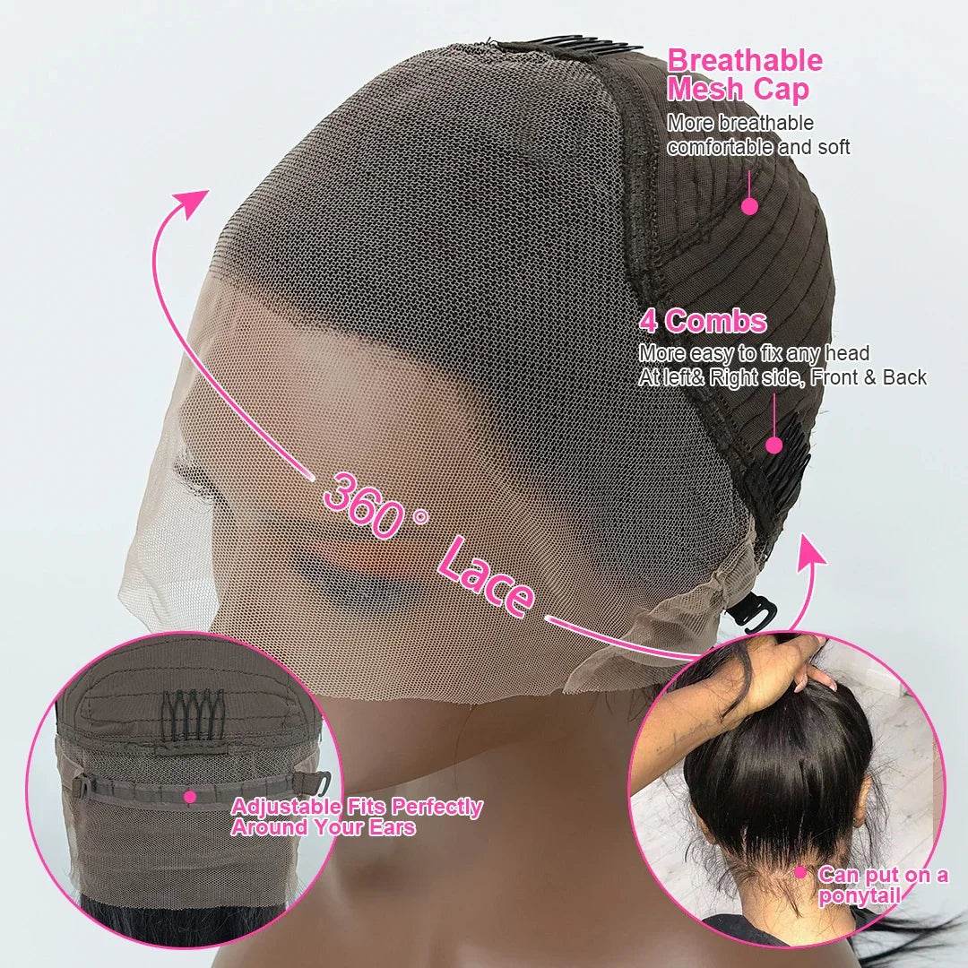 CEXXY Kinky Straight 360 HD Lace Frontal Wigs Wig For Black Women Yaki Straight Ponytail Human Hair Cheap Wigs On Clearance Sale - Estalios