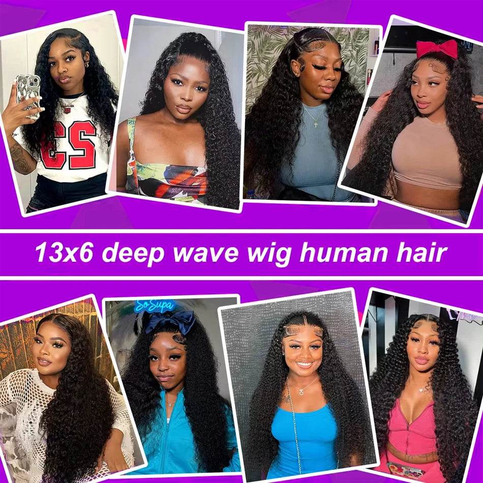 250 Density 13x6 13x7 HD Transparent Lace Frontal Wig 30 40 Inch Deep Wave 6x6 Closure Glueless Wig Human Hair 13x4 Curly Wigs - Estalios
