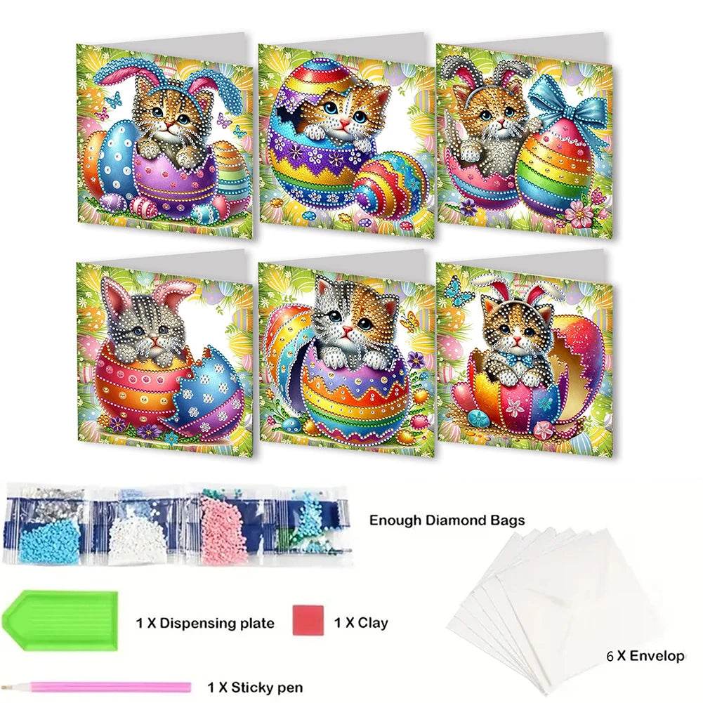 6Pcs Easter Animals Rhinestone Painting Card Kit Diamond Daily Wish Card Diamond Painting Greeting Card for Holiday Party Favors - Estalios