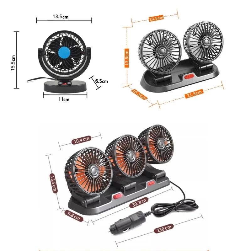 360° Adjustable Car Fan 3 Heads Electric USB 12V/24V - Estalios