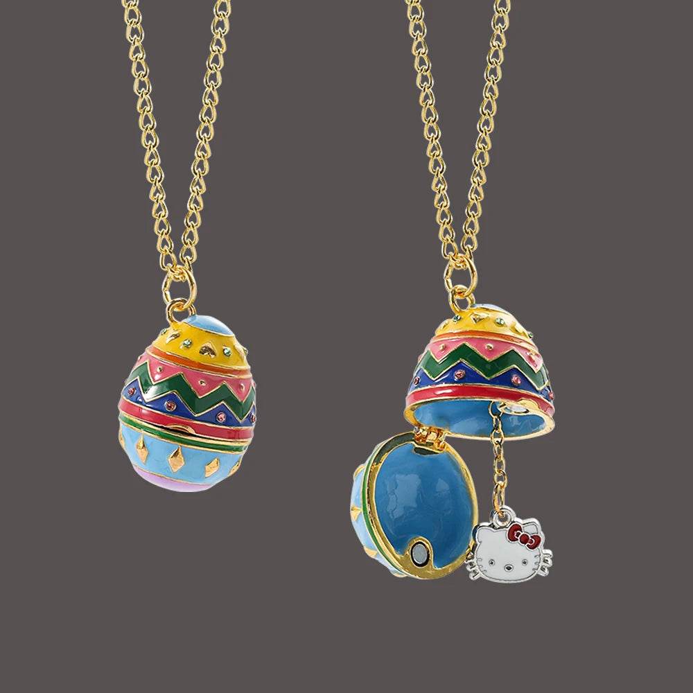 New Design Sanrios Hello Kitty Easter Egg Pendant Necklace Creativity Kuromi Charms Can Opened Easter Egg Toy Necklace - Estalios