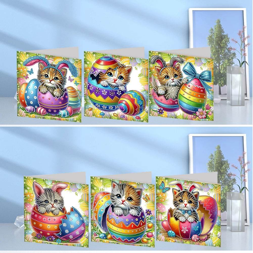 6Pcs Easter Animals Rhinestone Painting Card Kit Diamond Daily Wish Card Diamond Painting Greeting Card for Holiday Party Favors - Estalios