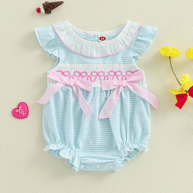 Adorable Infant Easter Jumpsuit with Cute Ruffles and Striped Print Sleeveless Round Neck Baby Girl Outfit for Newborns - Estalios