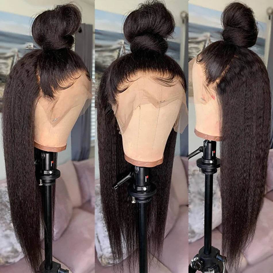 CEXXY Kinky Straight 360 HD Lace Frontal Wigs Wig For Black Women Yaki Straight Ponytail Human Hair Cheap Wigs On Clearance Sale - Estalios