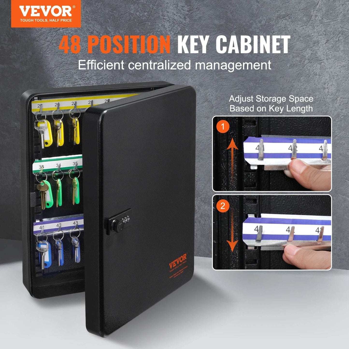 48-Key Lock Box with Adjustable Racks for Secure Key Storage - Estalios