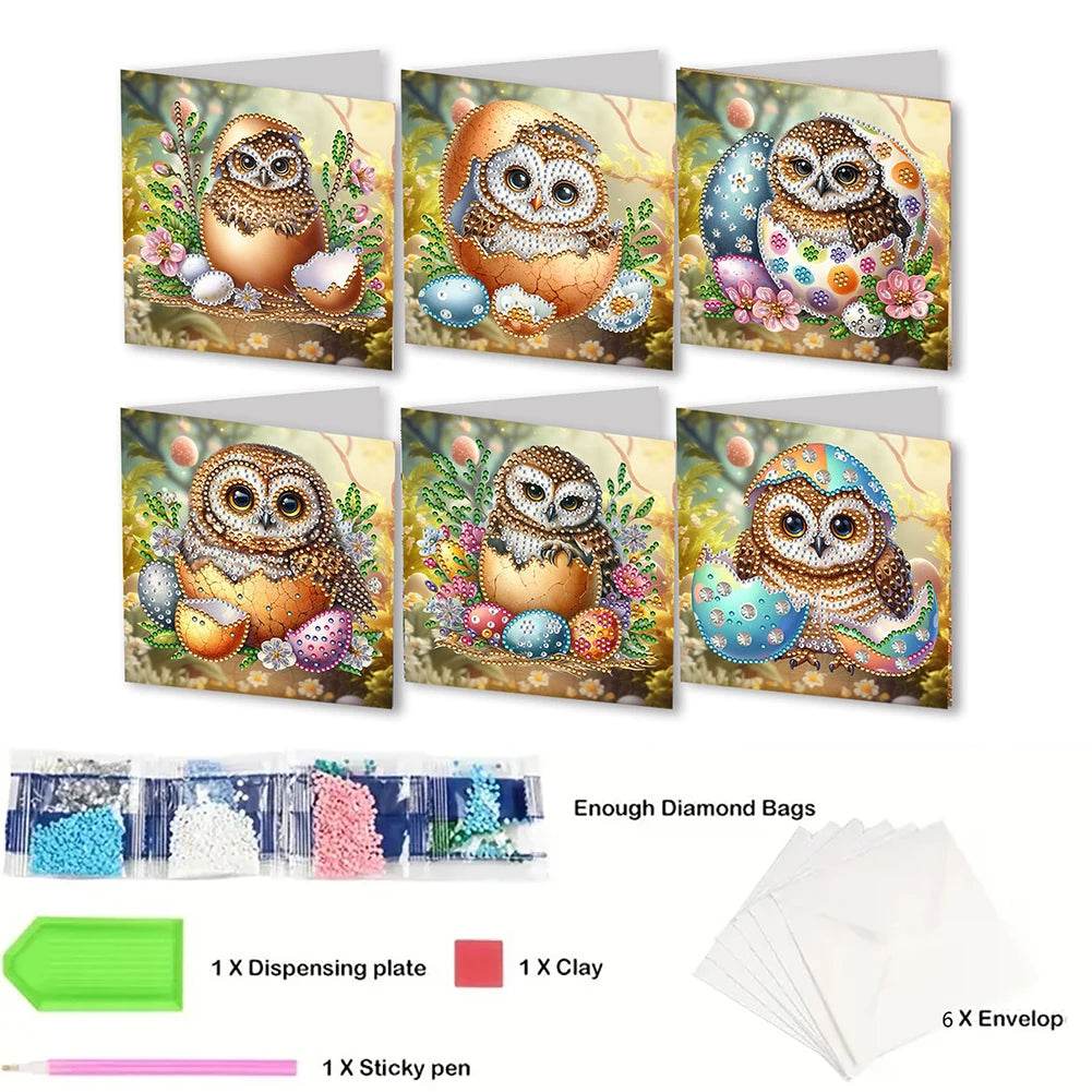 6Pcs Easter Animals Rhinestone Painting Card Kit Diamond Daily Wish Card Diamond Painting Greeting Card for Holiday Party Favors - Estalios