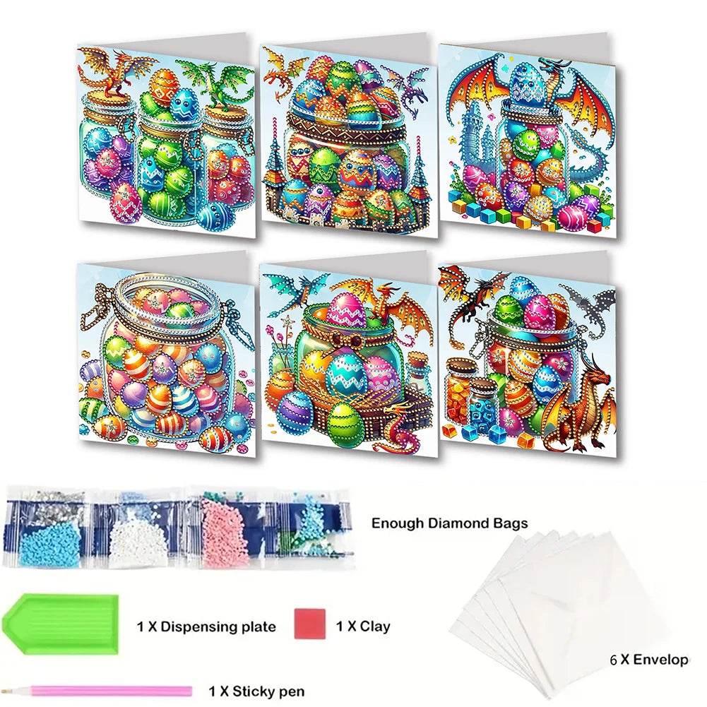 6Pcs Easter Animals Rhinestone Painting Card Kit Diamond Daily Wish Card Diamond Painting Greeting Card for Holiday Party Favors - Estalios