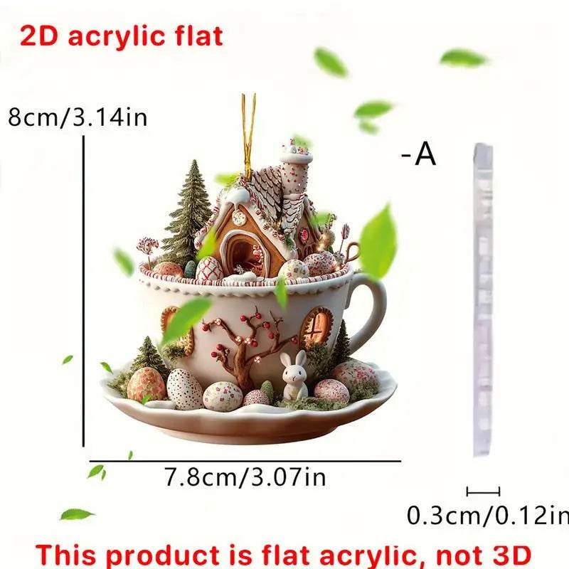 Easter Coffee Cup Ornaments Cartoon Bunny Egg House Coffee Mug Decorative 2D Acrylic Ornaments 2025 Spring Party Supplies - Estalios