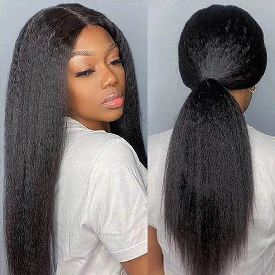 CEXXY Kinky Straight 360 HD Lace Frontal Wigs Wig For Black Women Yaki Straight Ponytail Human Hair Cheap Wigs On Clearance Sale - Estalios