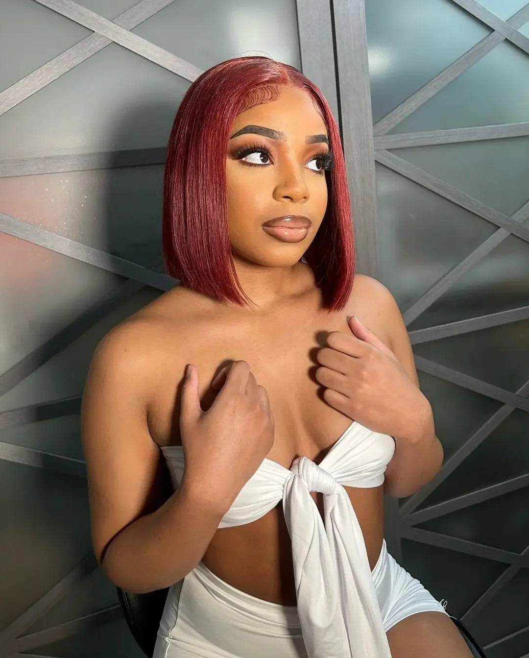 7x5 Glueless Bob Wig 99J Burgundy Straight Human Hair - Estalios