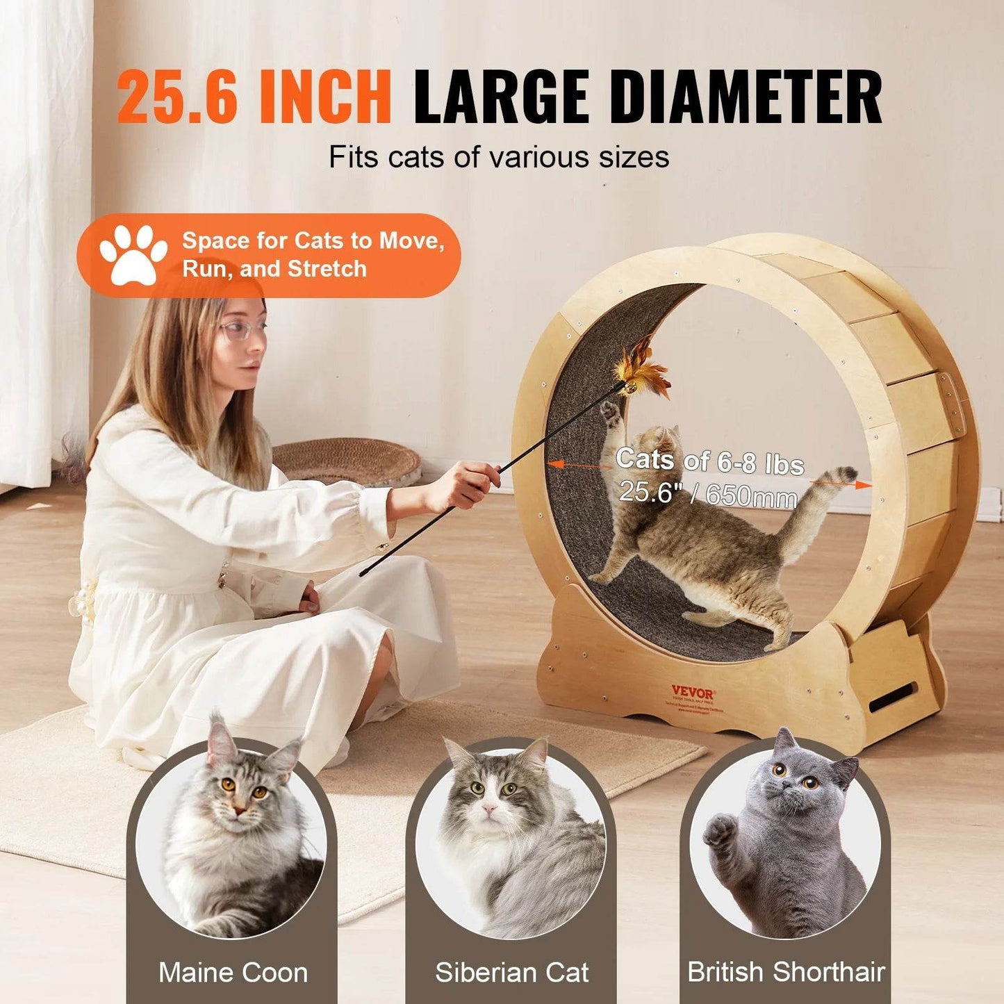 Cat Exercise Wheel Natural Wood Silent Running Treadmill - Estalios