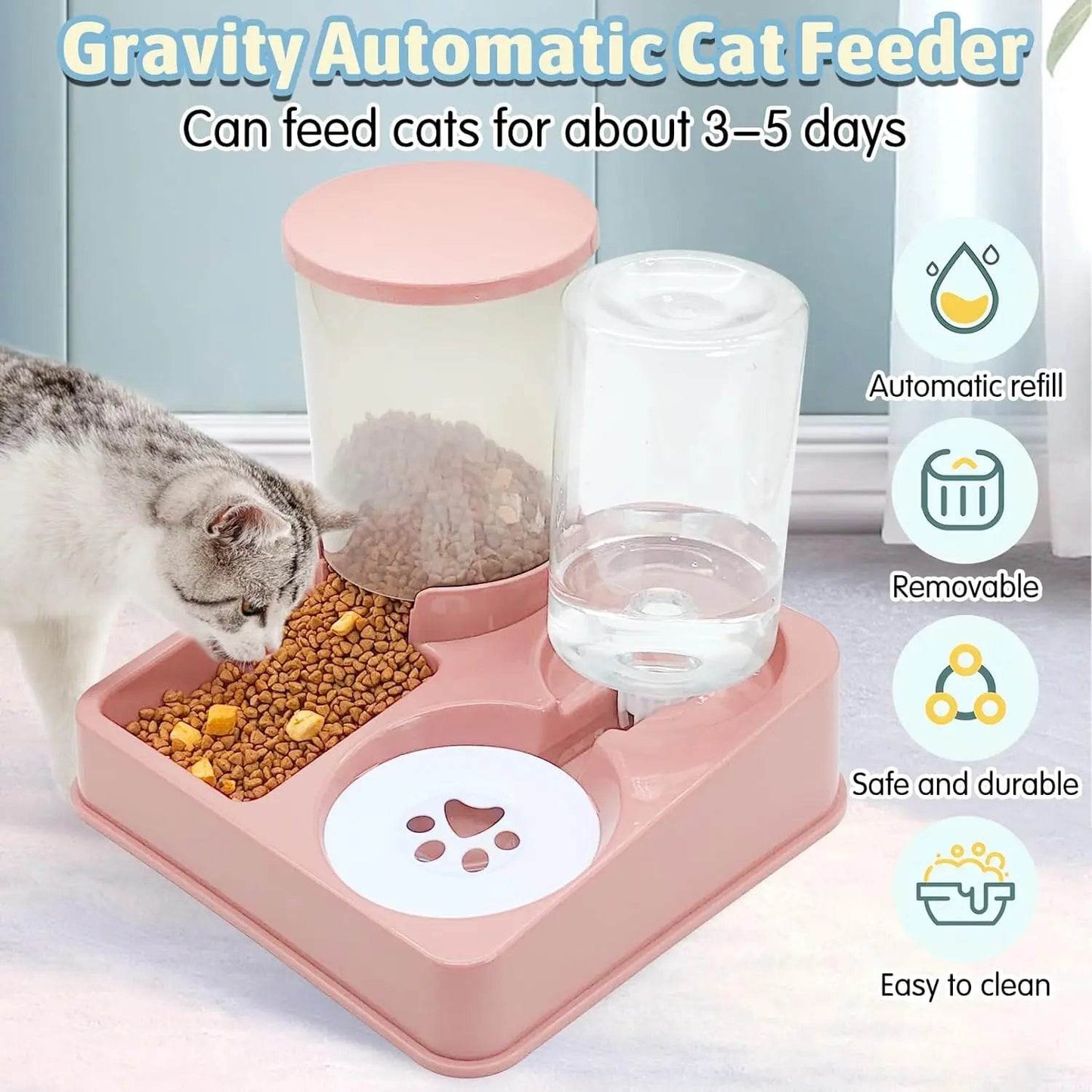 Automatic Cat Feeder Water Dispenser Set 2 In 1 Tilted Feeder - Estalios